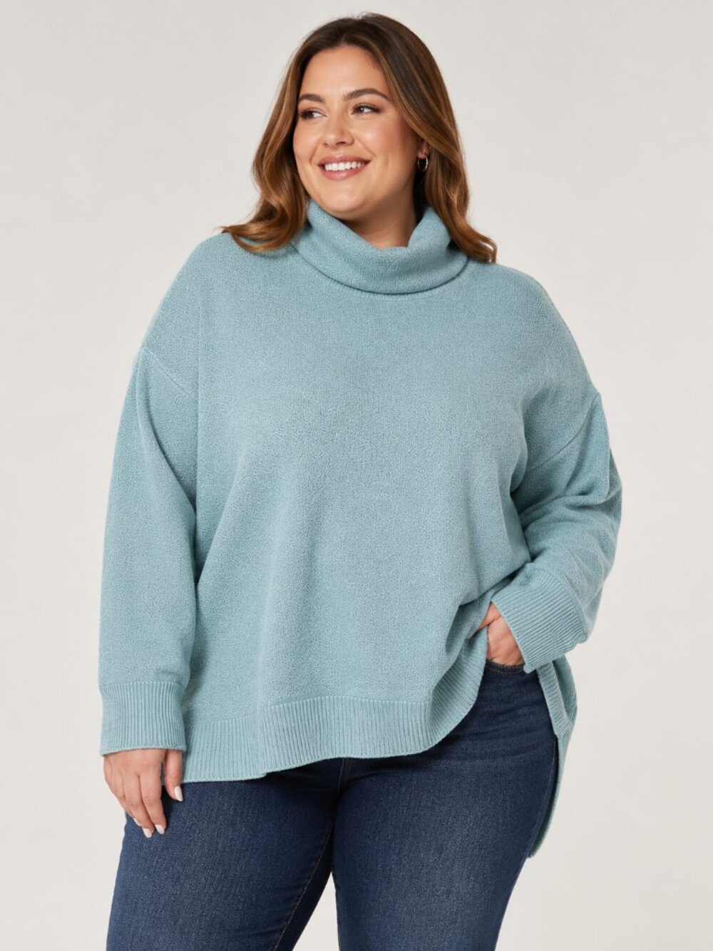 American Eagle Women's XXL Blue Green Knit Turtleneck Sweater Pullover Oversized